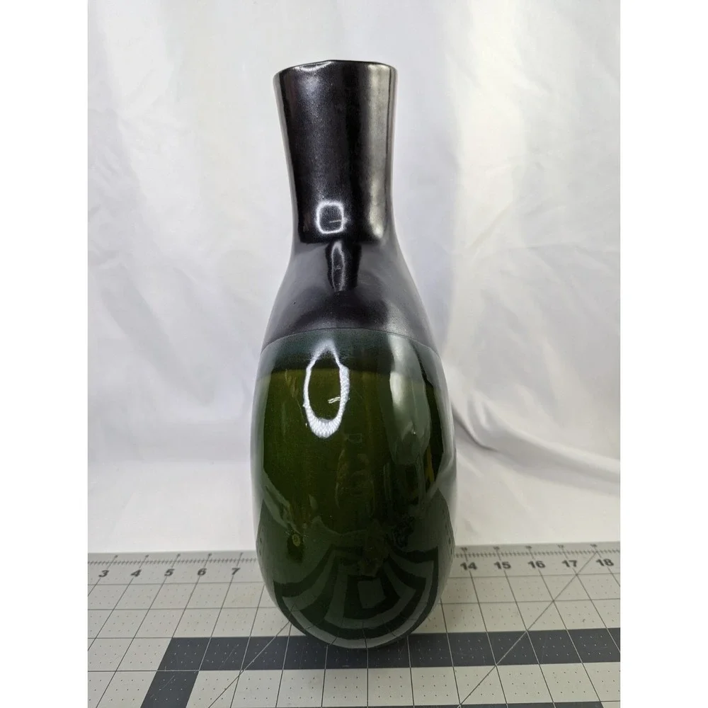 Pier 1 Green Black Large‎ Vase 13.5 Inch Tall
